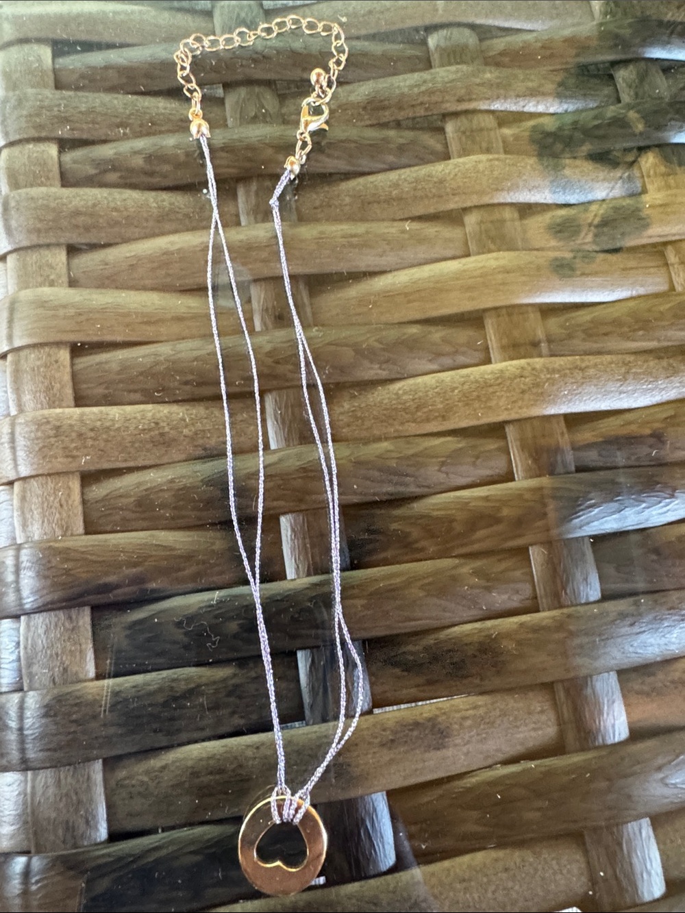 Gold Circle Pendant Necklace with Gray Cord - Unbranded